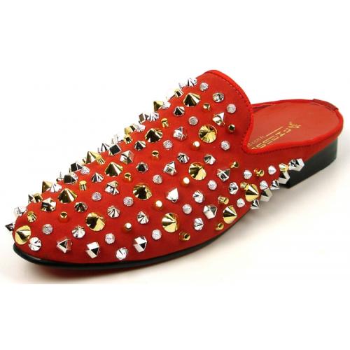 Fiesso Red Genuine Suede Gold / Silver Studs Sandals FI7418.